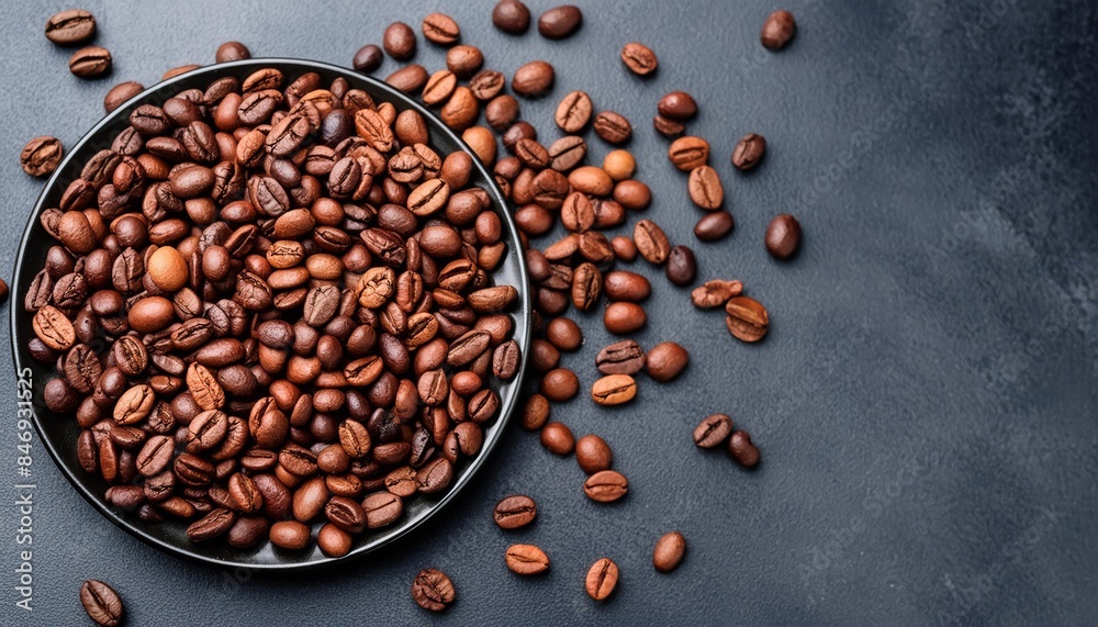 Top View Photo - Coffee Beans in Wooden Plate on Dark Background Top View Photo - Coffee Beans in Wooden Plate on Dark Background