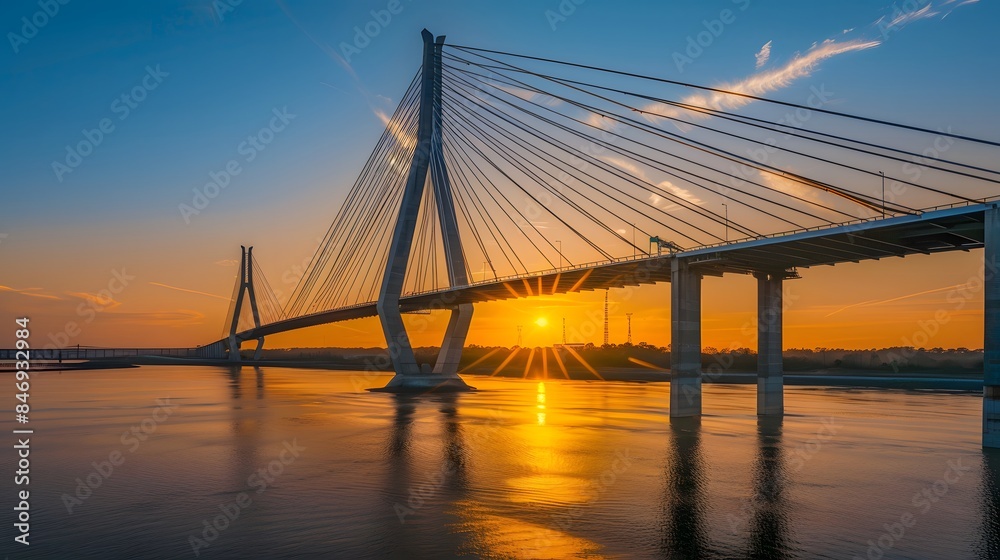 Obraz premium Sunset Over a Modern Bridge