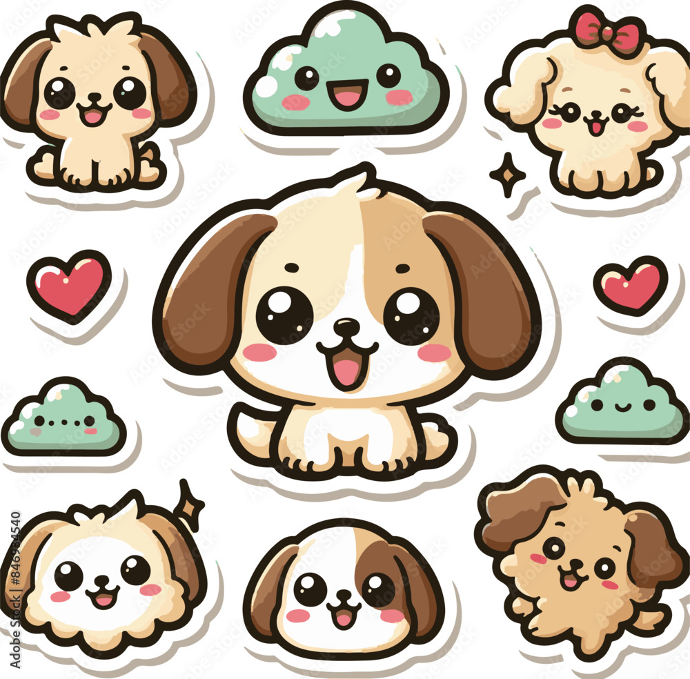Fototapeta premium Cute Baby Dog Stickers Vector Art Illustrations