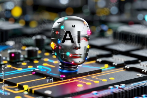 Wallpaper Mural AI head with digital circuits, technology innovation, artificial intelligence, high tech visuals, cyber theme, modern design, futuristic art Torontodigital.ca