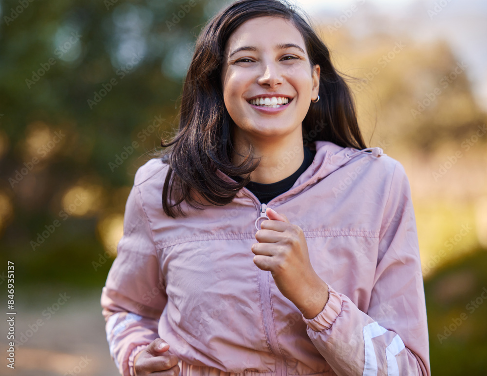 Woman, portrait and running in nature for health, marathon training and outdoor fitness or exercise on path. Female person, jog and energy on mountain, cardio and athlete in forest for workout sports Woman, portrait and running in nature for health, marathon training and outdoor fitness or exercise on path. Female person, jog and energy on mountain, cardio and athlete in forest for workout sports