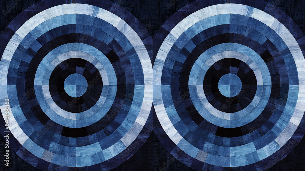 Blue mosaic concentric circles pattern with varying shades. Blue mosaic concentric circles pattern with varying shades.