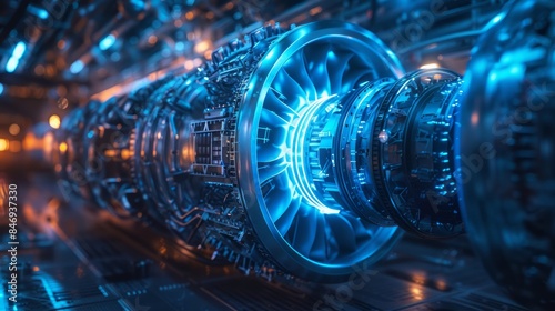 Futuristic Engine Core with Glowing Blue Lights in a Sci-Fi Setting © ladaz