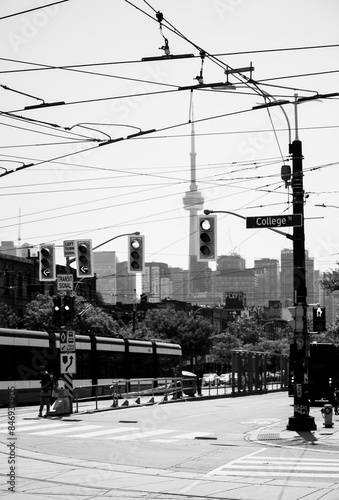 Sticker Urban portrait of toronto tower from college street in Toronto, Canada