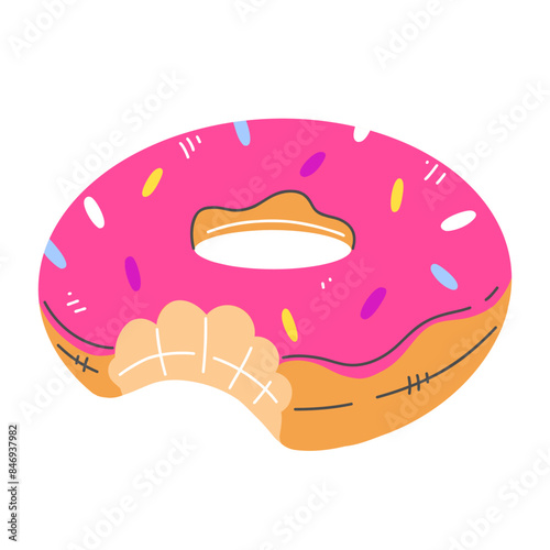 Cute swimming circle donut in cartoon flat style isolated on white background. Vector illustration.
