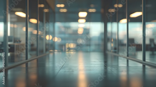 Blurry Office Corridor with Glass Partitions