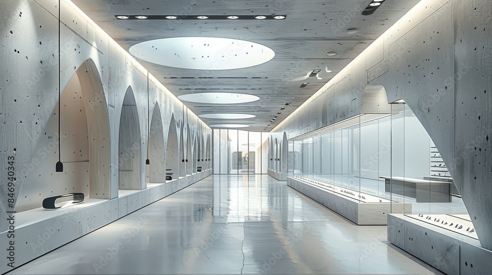 A shop, local fluid architectural style, minimalism, concrete texture, interstellar. Generative AI. A shop, local fluid architectural style, minimalism, concrete texture, interstellar. Generative AI.