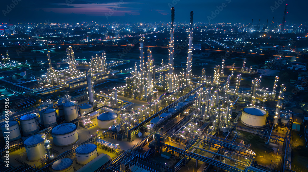 Fototapeta premium Oil refinery from oil industry area, aerial view