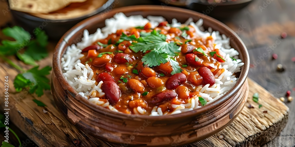 Rajma Curry with Rice A Delicious Indian Dish. Concept Indian Cuisine, Rajma Recipe, Rice Dishes, Traditional Cooking, Vegetarian Delight Rajma Curry with Rice A Delicious Indian Dish. Concept Indian Cuisine, Rajma Recipe, Rice Dishes, Traditional Cooking, Vegetarian Delight