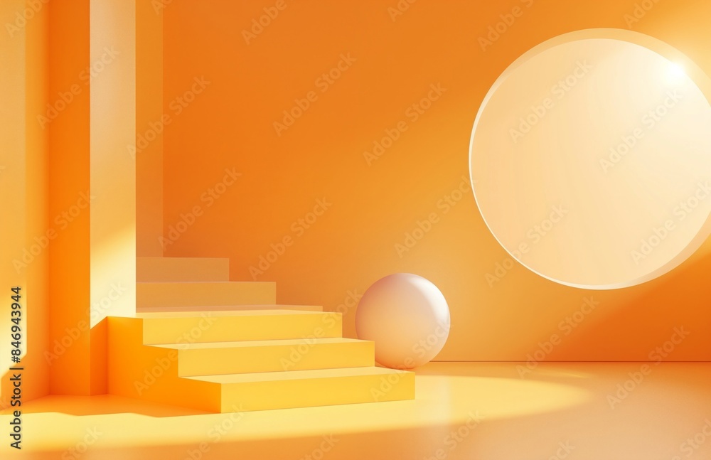 Fototapeta premium Orange background for product presentation with beautiful lights and shadows