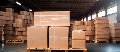 Boxes stacked on pallets wi...