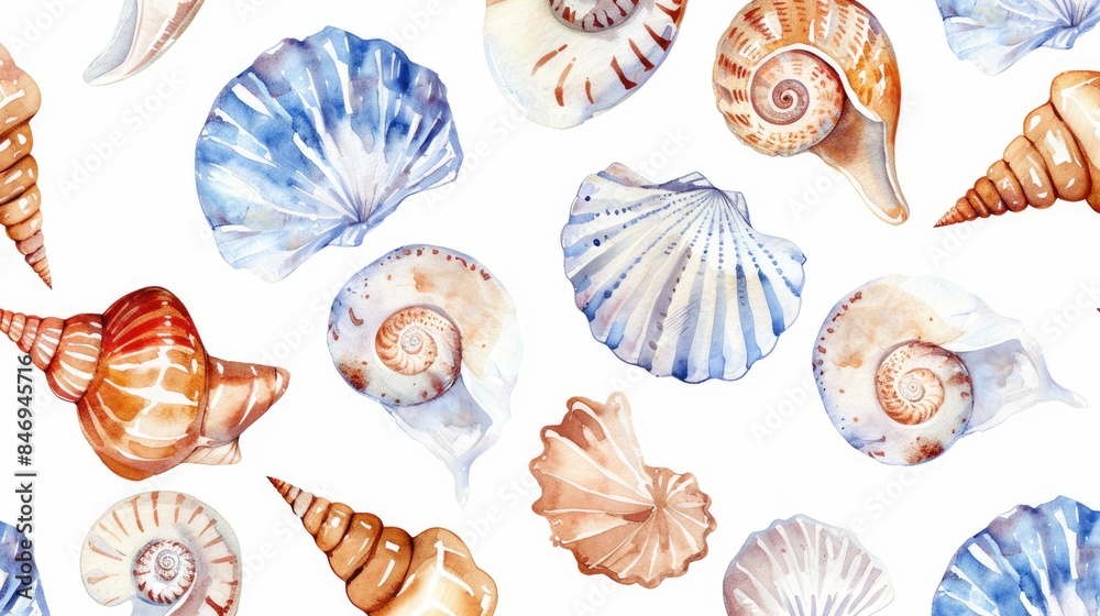 Seamless Watercolor Seashell Pattern Hand Drawn on White Background for Fabric Cards Website or Children s Prints Seamless Watercolor Seashell Pattern Hand Drawn on White Background for Fabric Cards Website or Children s Prints
