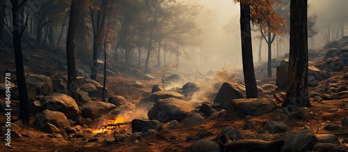 Raging fire engulfs rocks a...