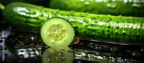 Crisp cucumbers placed on a...