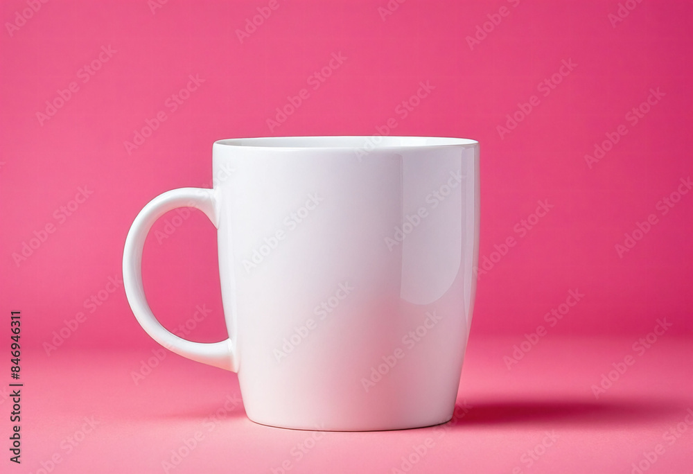 Simple mockup of a white mug on a pink background Simple mockup of a white mug on a pink background