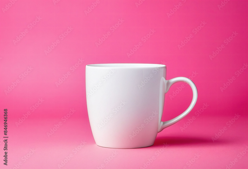 Simple mockup of a white mug on a pink background Simple mockup of a white mug on a pink background
