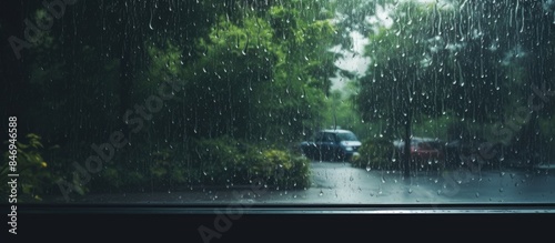 Car navigates the rain-soak...