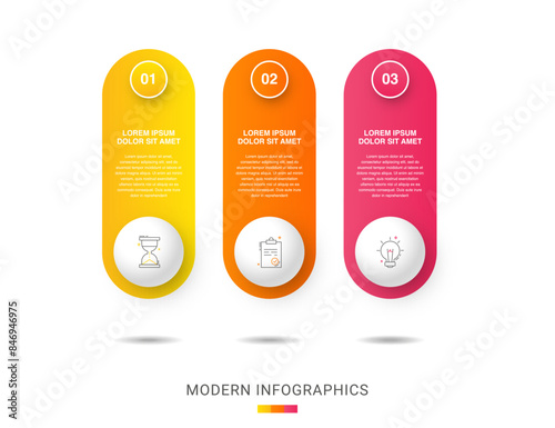 Modern vector infographics with three circles. Business template with 3 steps for diagram, web, banner, presentations, flowchart, content, levels, chart, graphic, timeline