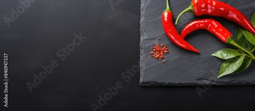Chili peppers and basil lea...
