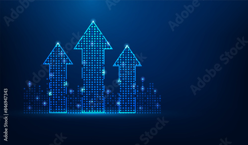 business graph arrow up increase technology background. arrow high speed network. trend investment. vector illustration fantastic line and dot.