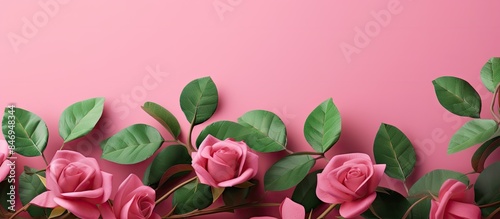 Pink rose petals and lush g...