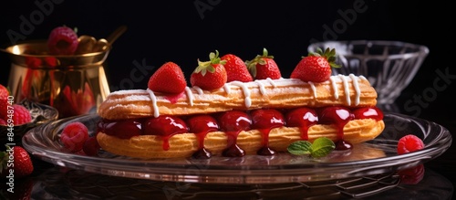 Waffle cake topped with fre...