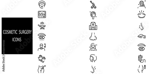 Cosmetic surgery simple concept 21 icons set.Included the icons as cellulite, beauty, marking, skin, and more. vector illustration.