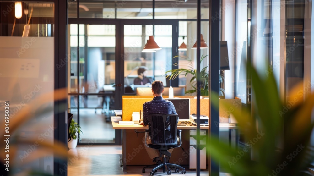 A person with Tourette syndrome working in an office with a quiet room. A person with Tourette syndrome working in an office with a quiet room.