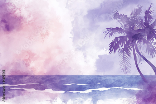 Summer Homecoming Party Flyer with Watercolor Beach Scene and Purple Background