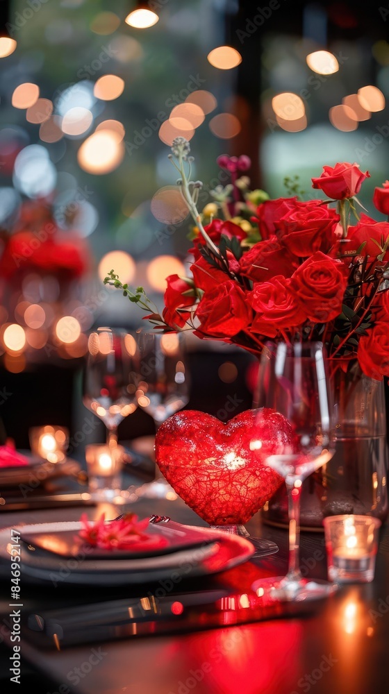 A Valentine's Day themed dinner with heart-shaped decor and romantic ambiance A Valentine's Day themed dinner with heart-shaped decor and romantic ambiance