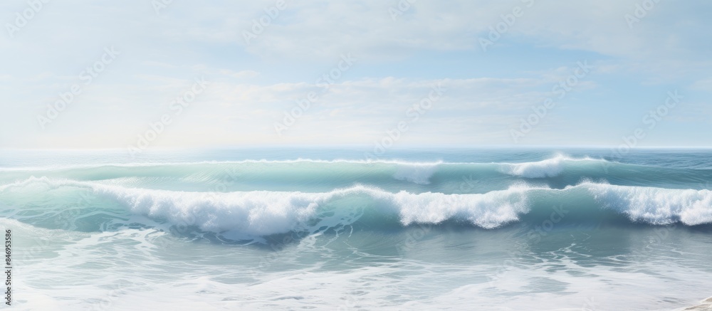 Powerful wave hitting the sandy beach with force as part of the coastal seascape. with copy space image. Place for adding text or design Powerful wave hitting the sandy beach with force as part of the coastal seascape. with copy space image. Place for adding text or design
