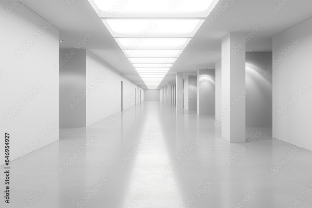 Fototapeta premium monochrome light grey empty corridor with mock up wall