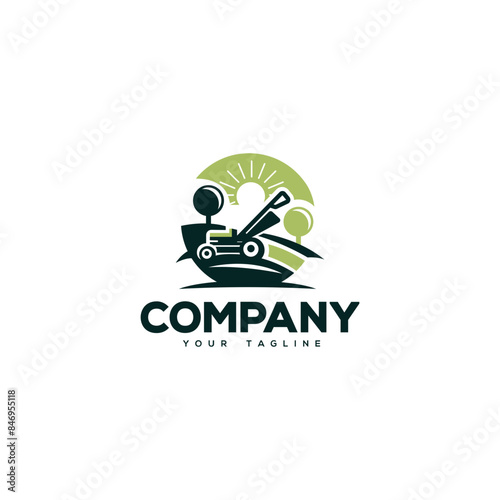 Creative logo design depicting a lawn mower. 