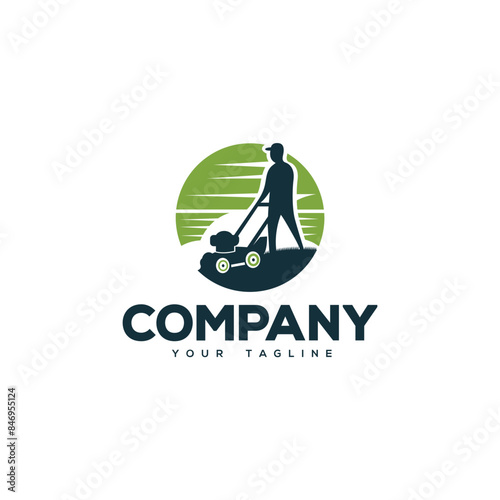 Creative logo design depicting a lawn mower. 