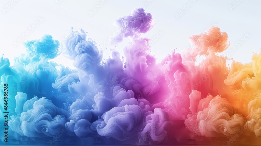 Vibrant paint explosion on white background colorful ink cloud and powder burst, 3d render Vibrant paint explosion on white background colorful ink cloud and powder burst, 3d render