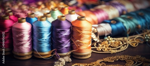 Assorted spools of thread a...