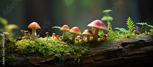 Mushrooms and green moss gr...
