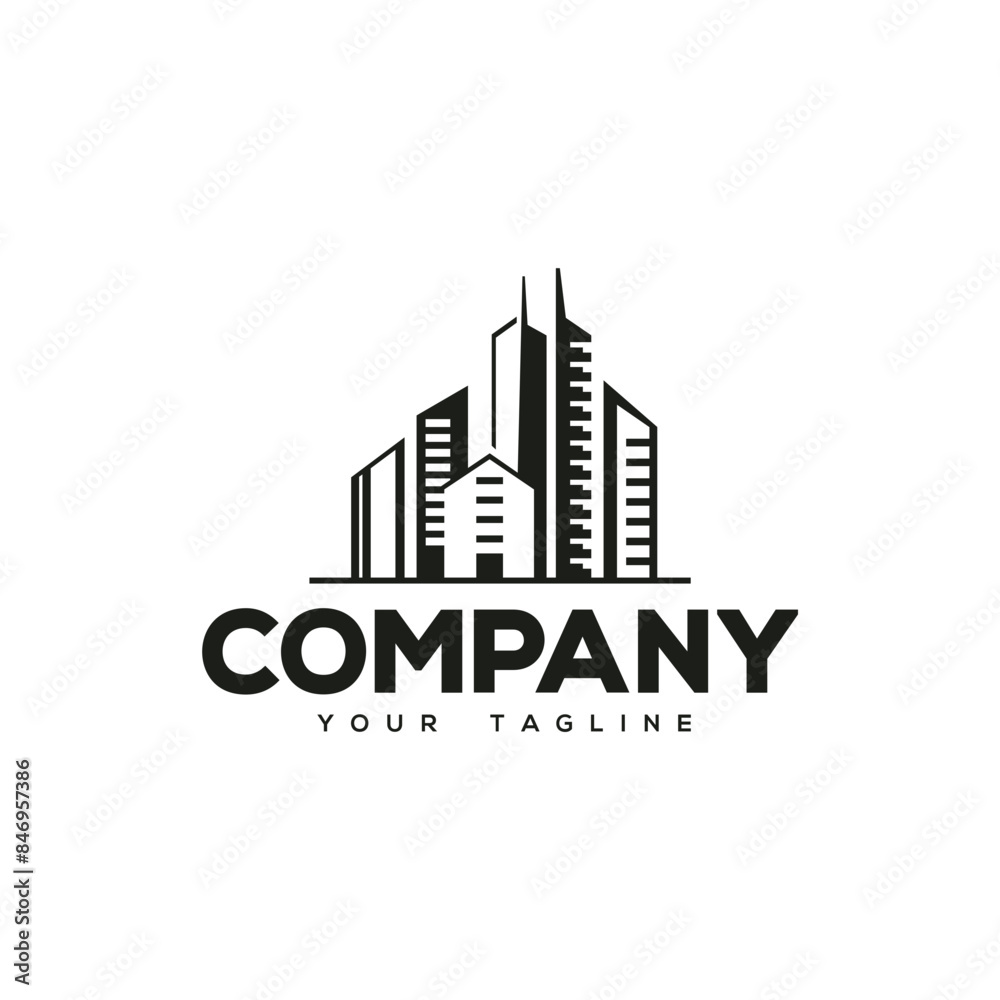 Creative logo design depicting a minimalist city skyline. 