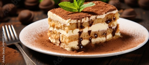 Delicious cake resting on a...