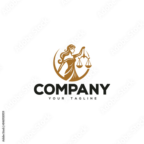 Creative logo design depicting a lady holding in her hands the justice scales. 