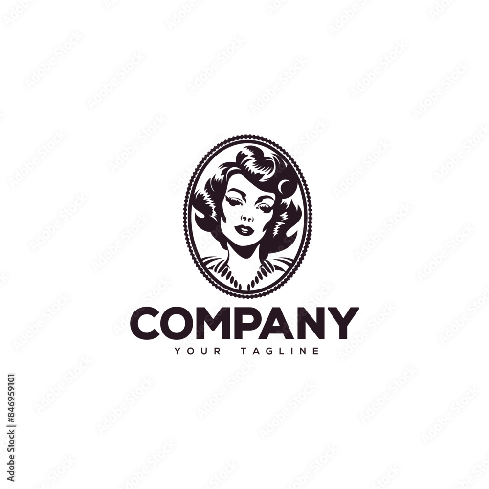 Fototapeta premium Creative logo design depicting a vintage beautiful woman.