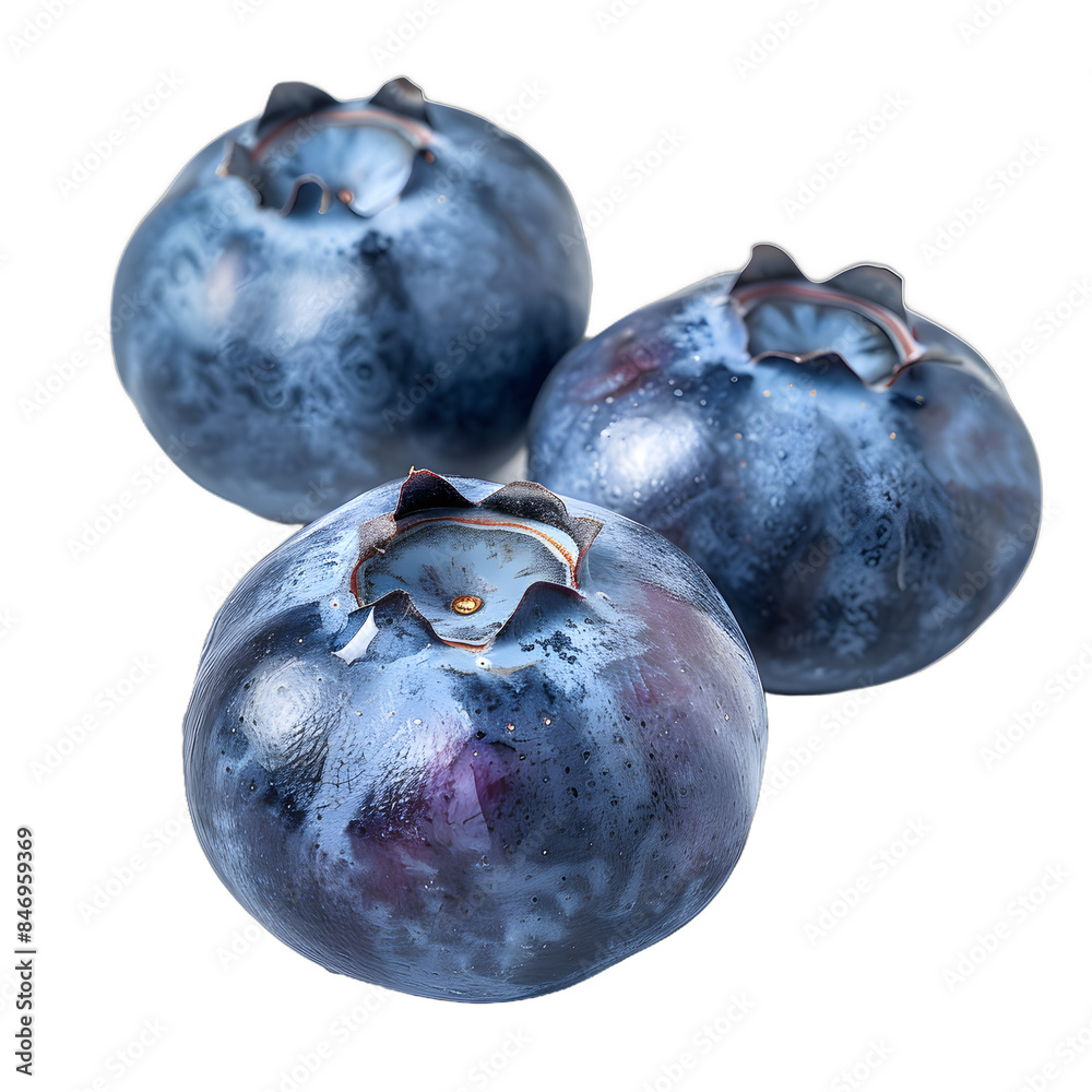 Obraz premium [Transparent Background PNG]Three Fresh Blueberries on a White Background