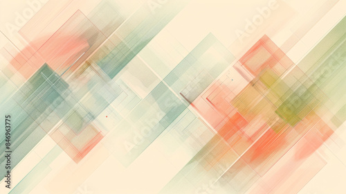 Clean and simple illustration with a few thin intersecting lines in light coral and soft green on a beige background photo