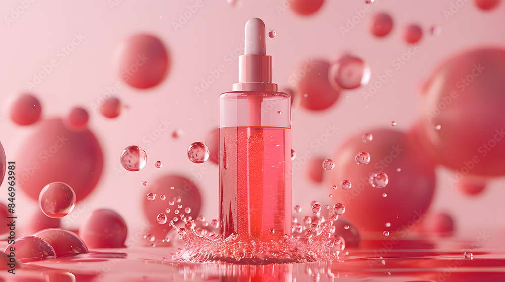 beauty essentials: serum, syringe, pink bottle, flower, aromatherapy oil, rose perfume, health care, liquid cosmetics beauty essentials: serum, syringe, pink bottle, flower, aromatherapy oil, rose perfume, health care, liquid cosmetics