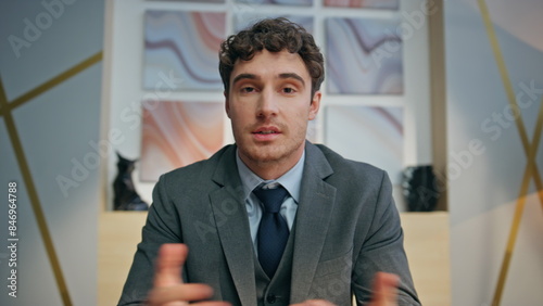 Cuadro en lienzo Closeup hr specialist videocalling online in creative agency