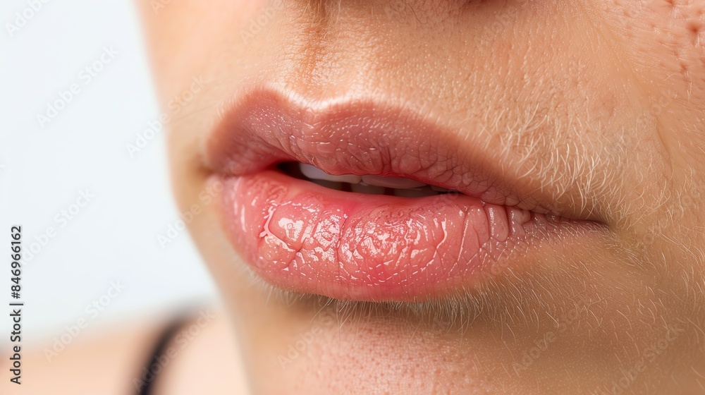 Obraz premium Close-up of dry, chapped lips highlighting the need for hydration and skin care. Perfect for beauty, health, and skincare themes.