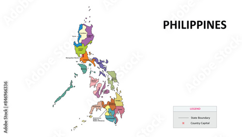 Philippines Map. State and union territories of Philippines. Detailed colourful Political map of Philippines with Country capital and important cities. 