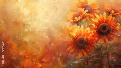 Blooming sunflowers, digital art, warm and inviting, abstract pastel background, detailed focus