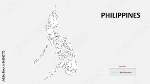 Philippines Map. State map of Philippines. Administrative map of Philippines with states names in outline.