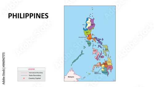 Philippines Map. State map of Philippines. State map of Philippines in colour with capital.